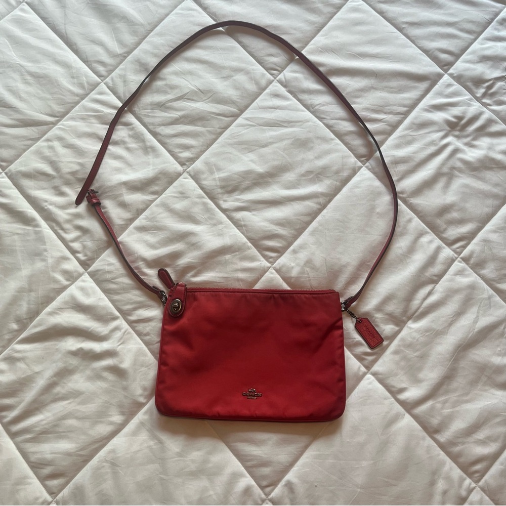 COACH Red Nylon/Leather Trim Crossbody Bag F57899